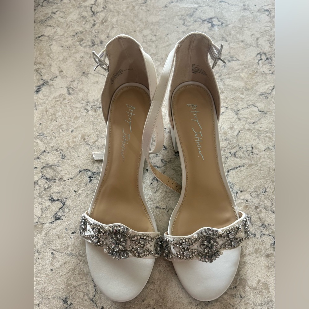 Betsey Johnson White Embellished 2 inch Heels